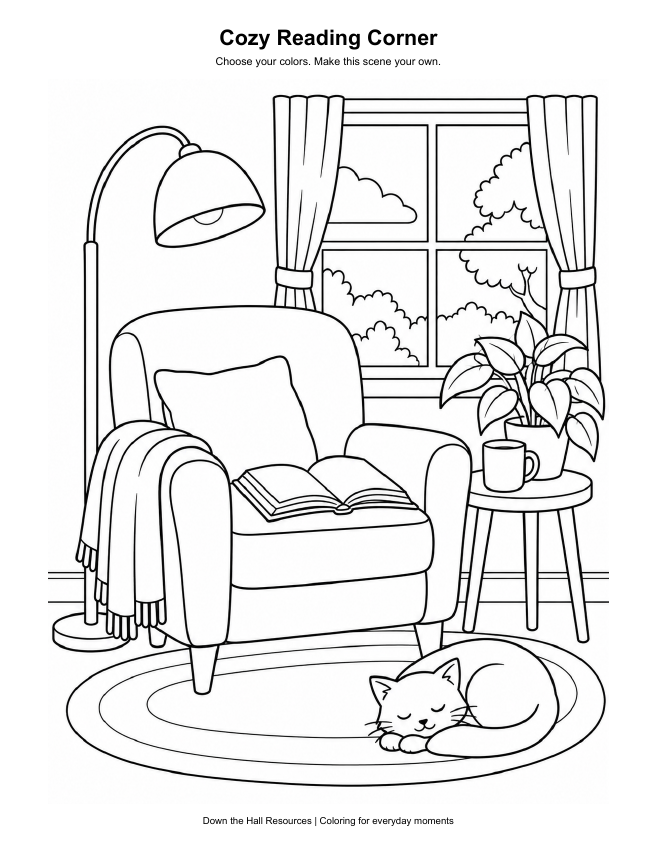 Cozy Reading Corner coloring preview