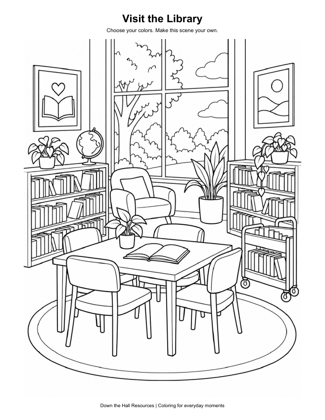 Visit the Library coloring preview