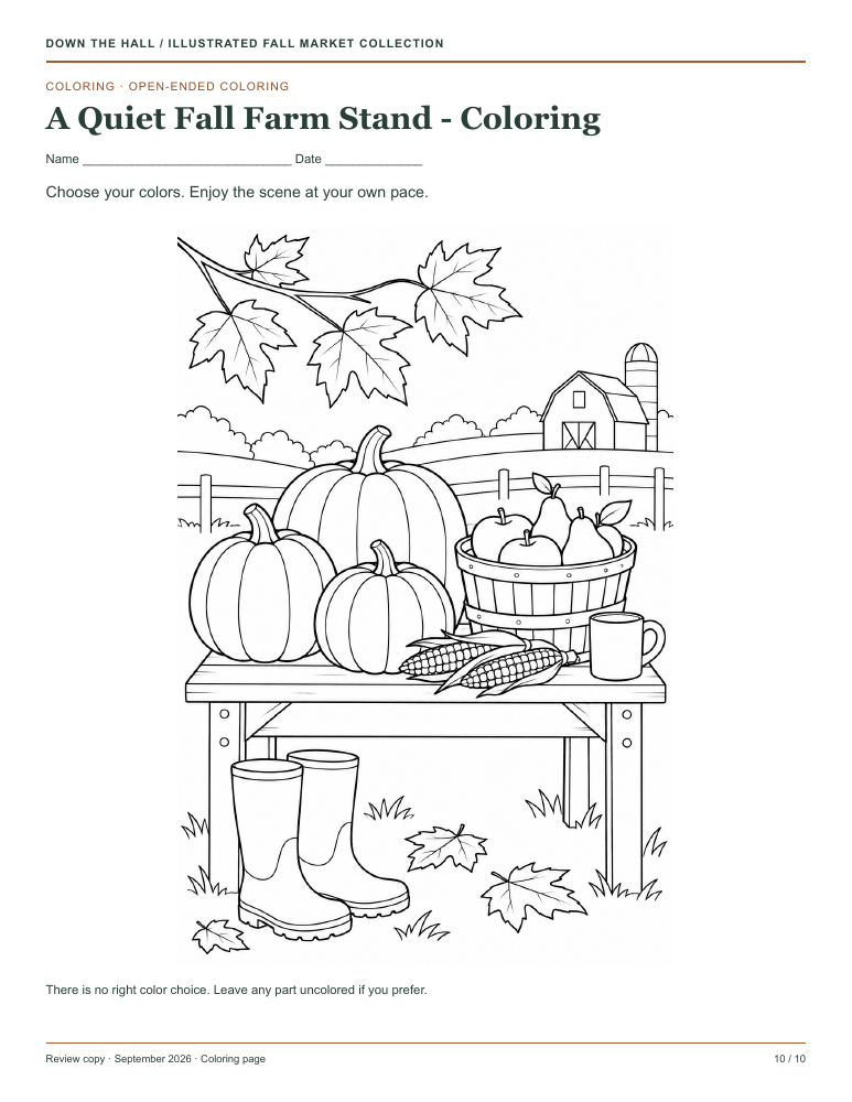 A Quiet Fall Farm Stand - Coloring preview