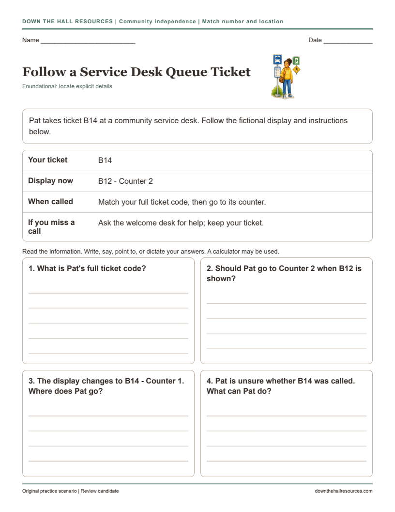 Follow a Service Desk Queue Ticket printable worksheet preview