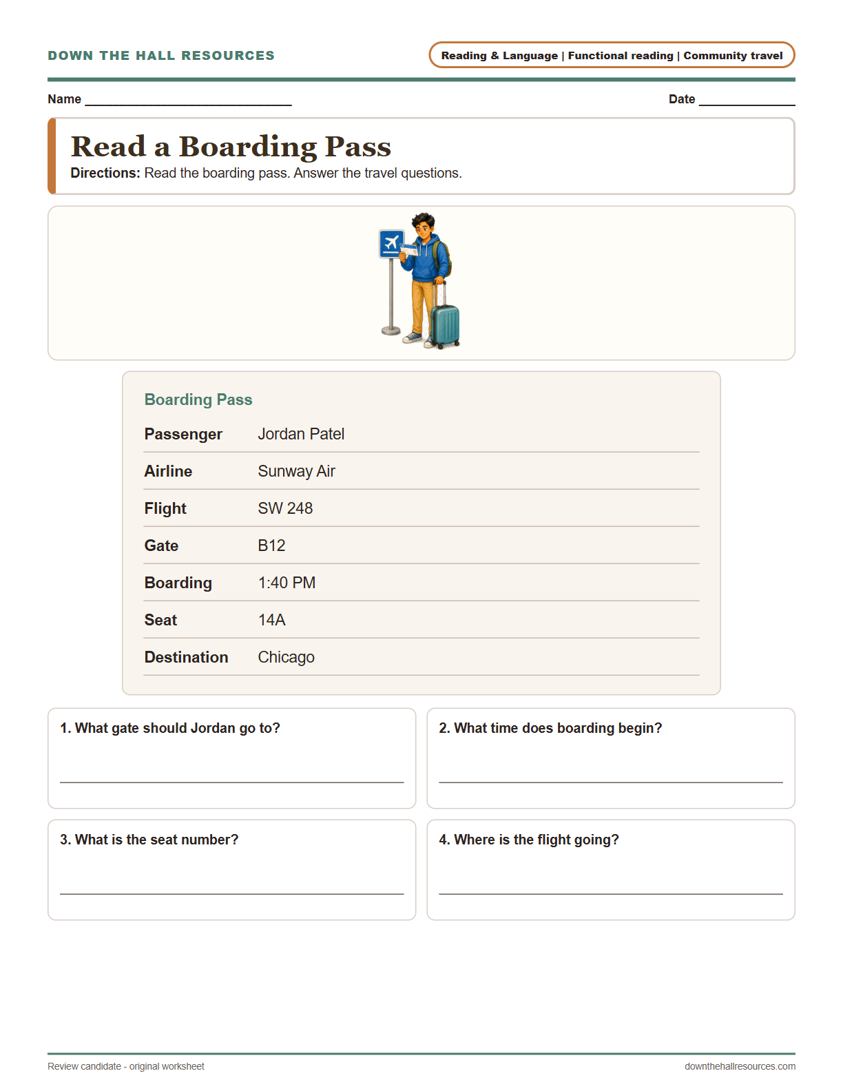 Read a Boarding Pass worksheet preview
