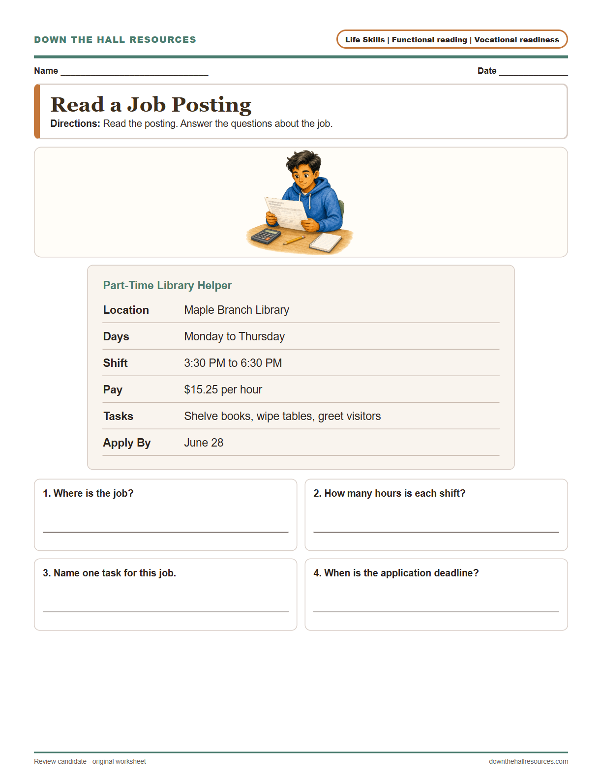 Read a Job Posting worksheet preview