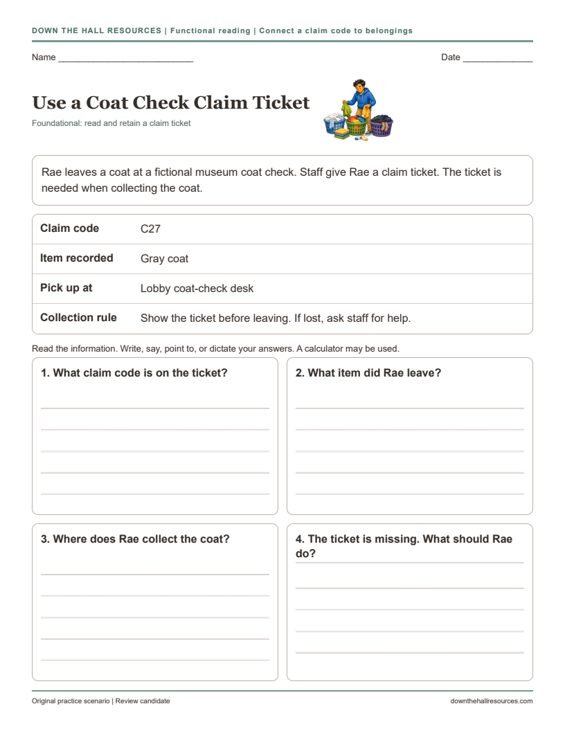 Use a Coat Check Claim Ticket printable worksheet preview
