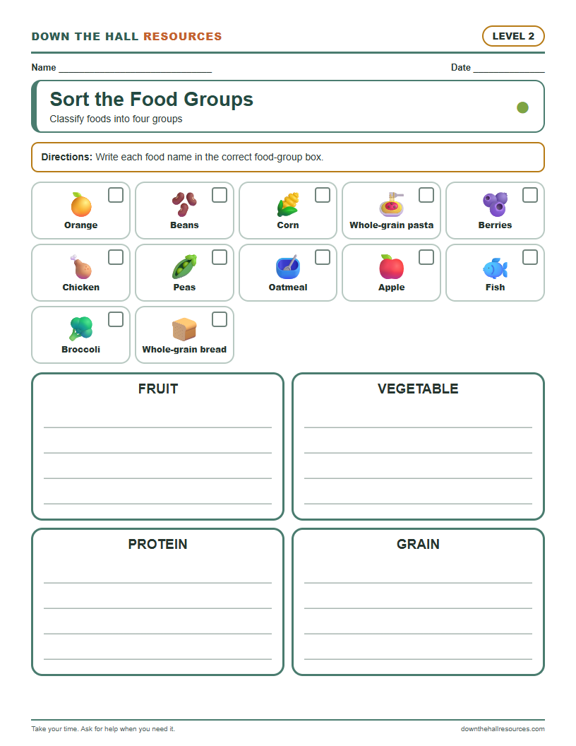 Sort the Food Groups - Level 2 worksheet preview