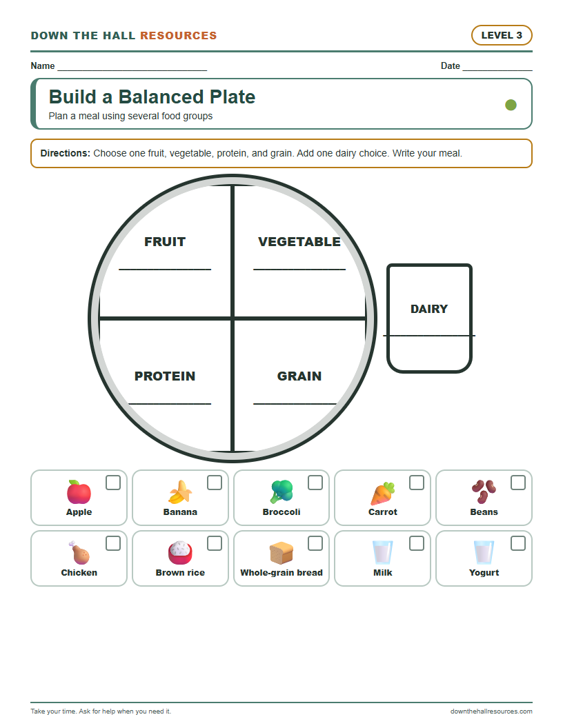 Build a Balanced Plate - Level 3 worksheet preview