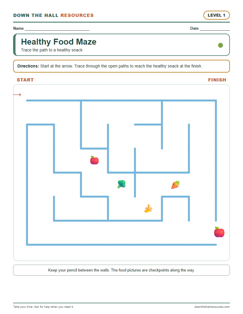 Healthy Food Maze - Level 1 worksheet preview