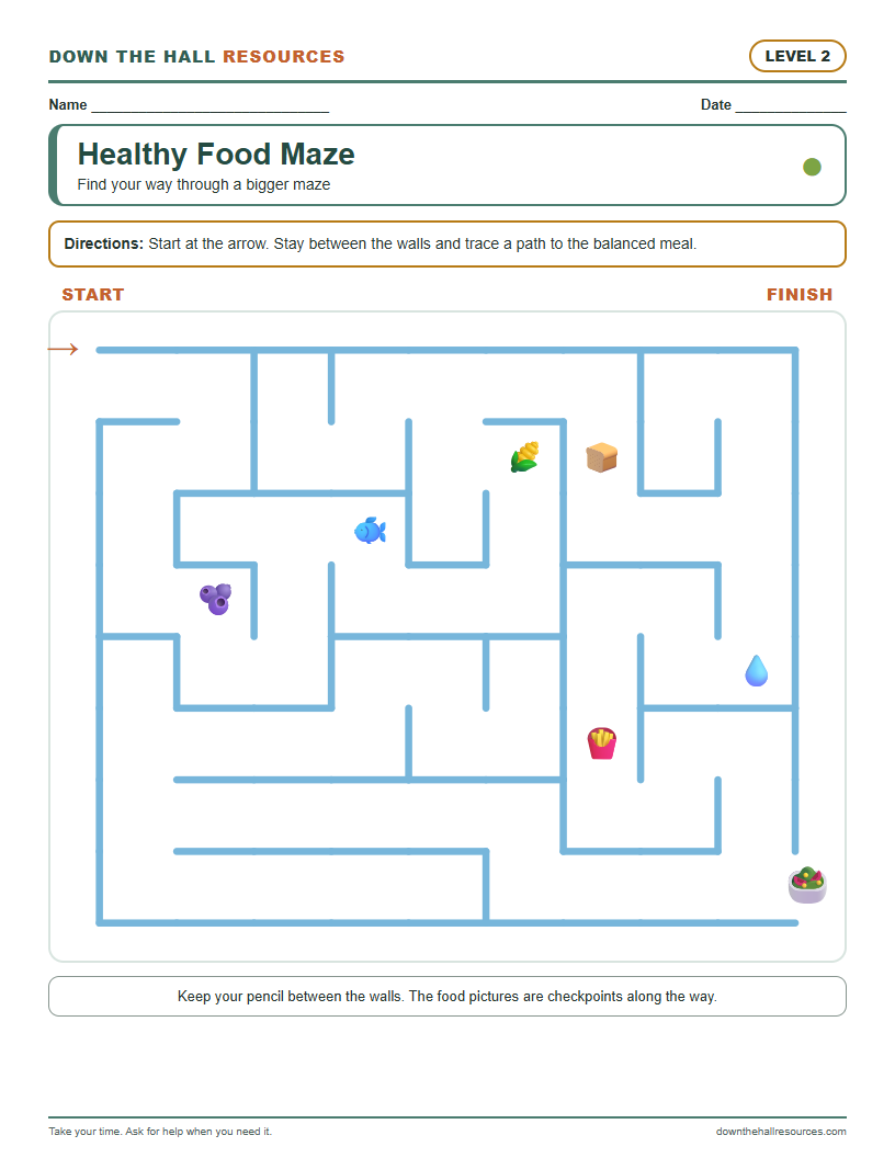 Healthy Food Maze - Level 2 worksheet preview