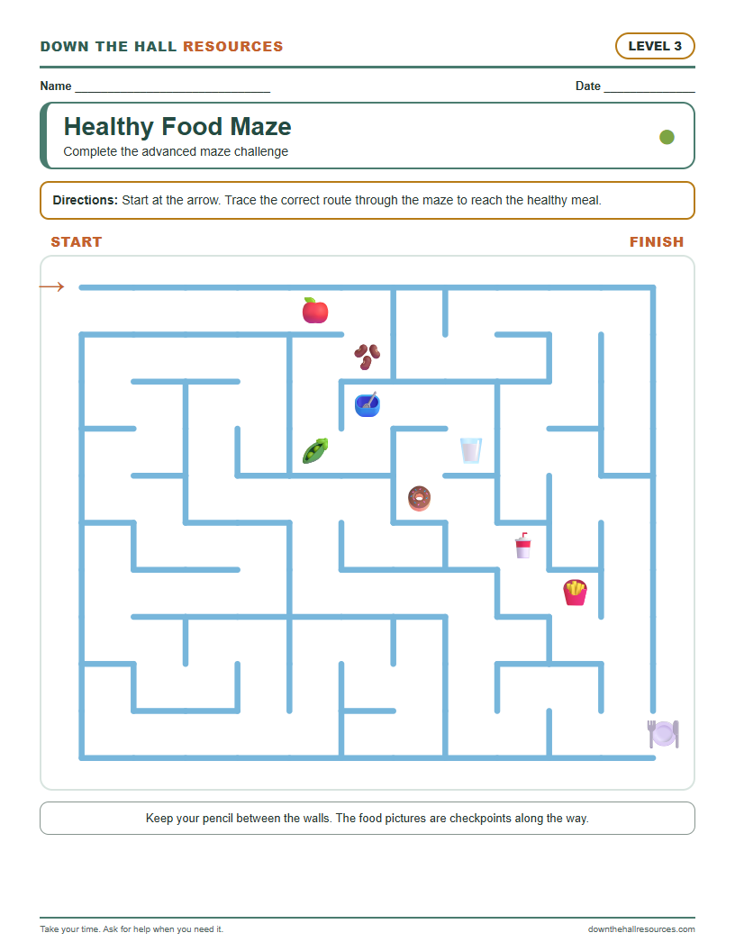 Healthy Food Maze - Level 3 worksheet preview