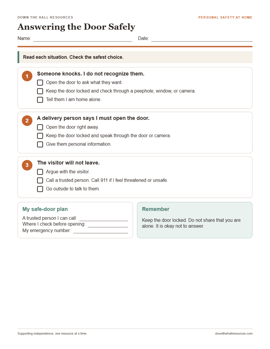 Answering the Door Safely worksheet preview
