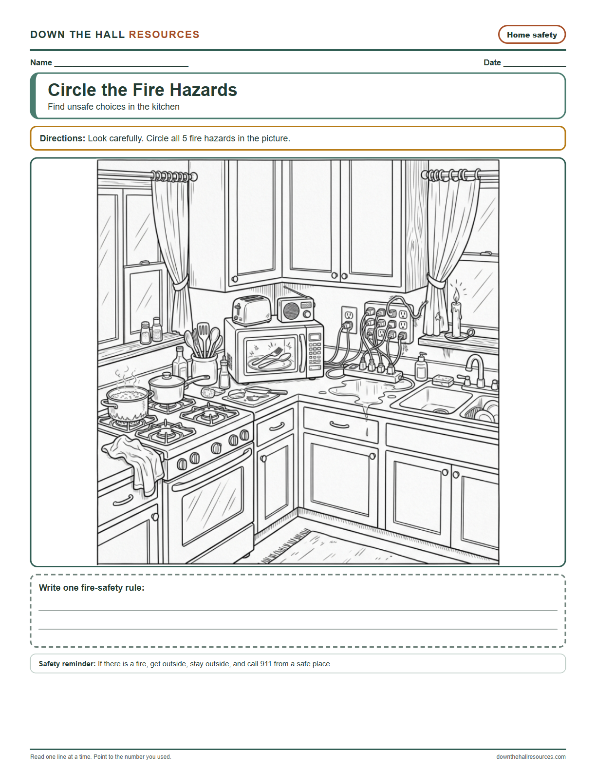 Circle the Fire Hazards worksheet preview