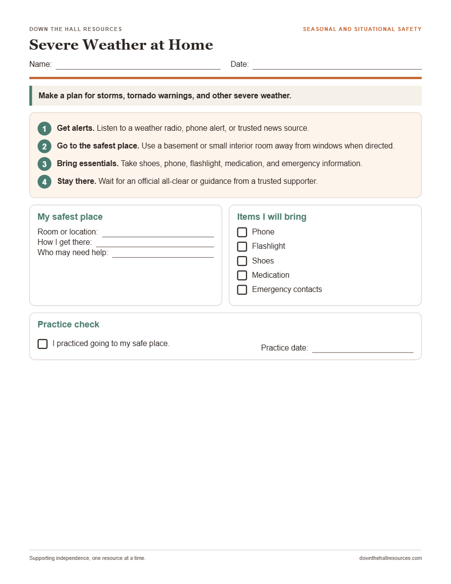 Severe Weather at Home worksheet preview