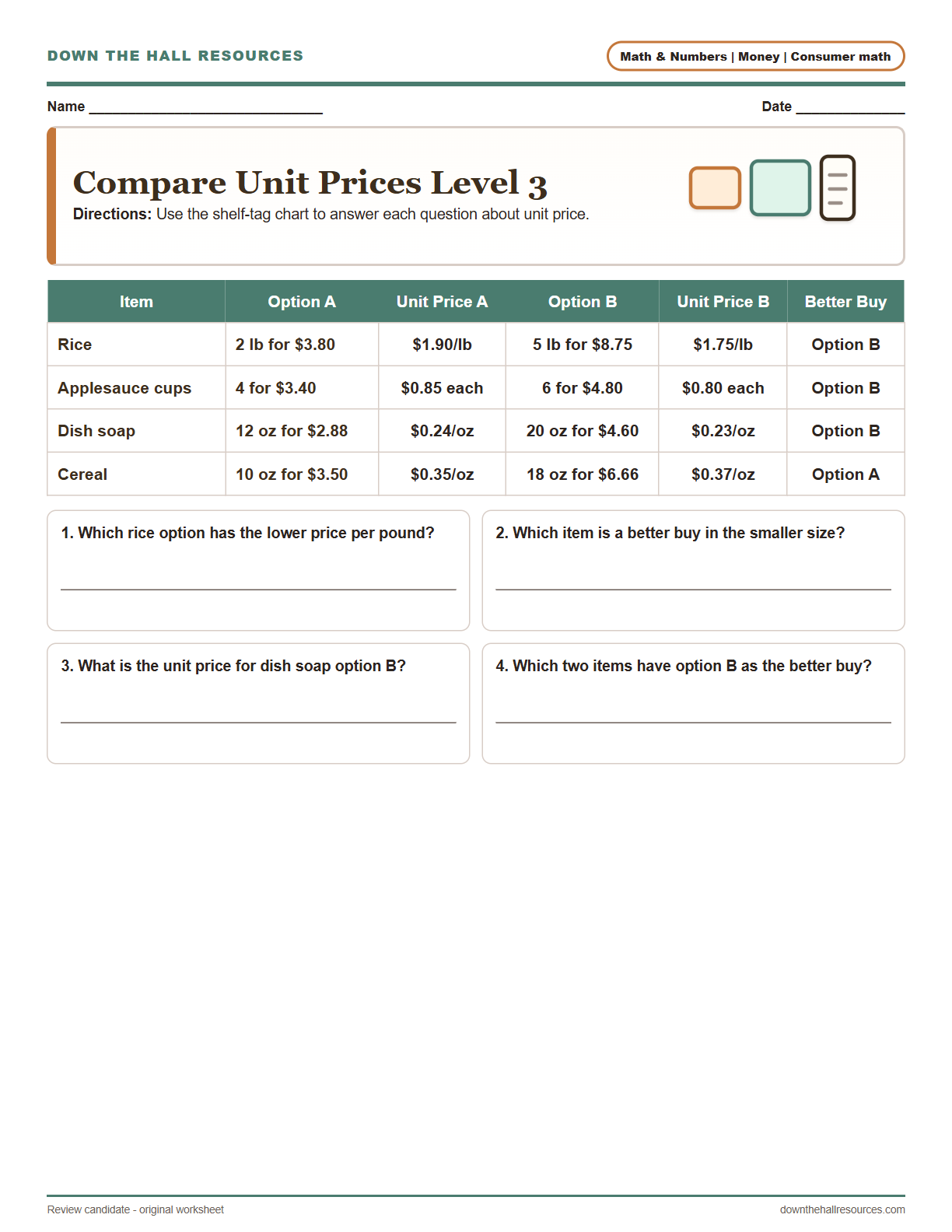 Compare Unit Prices Level 3 preview