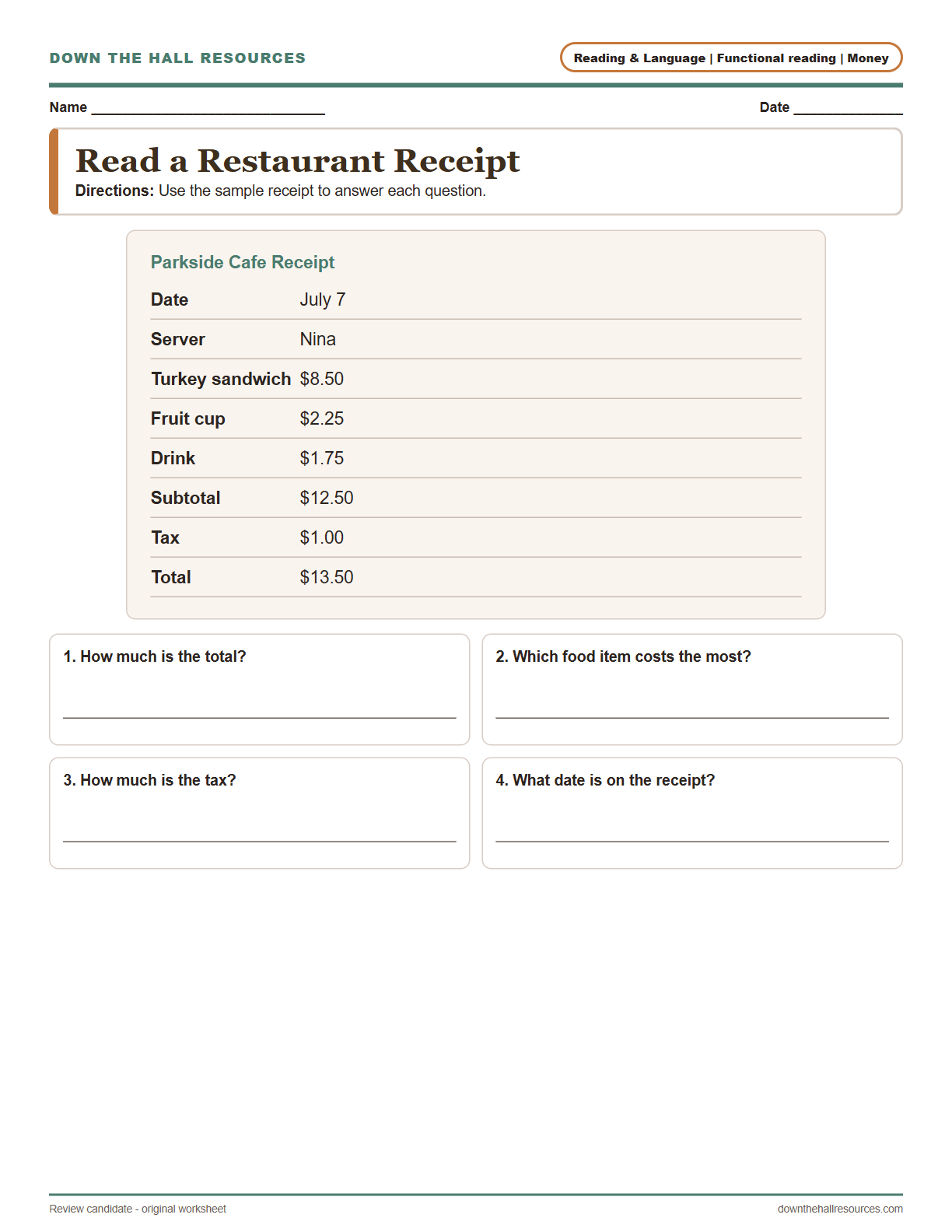 Read a Restaurant Receipt preview