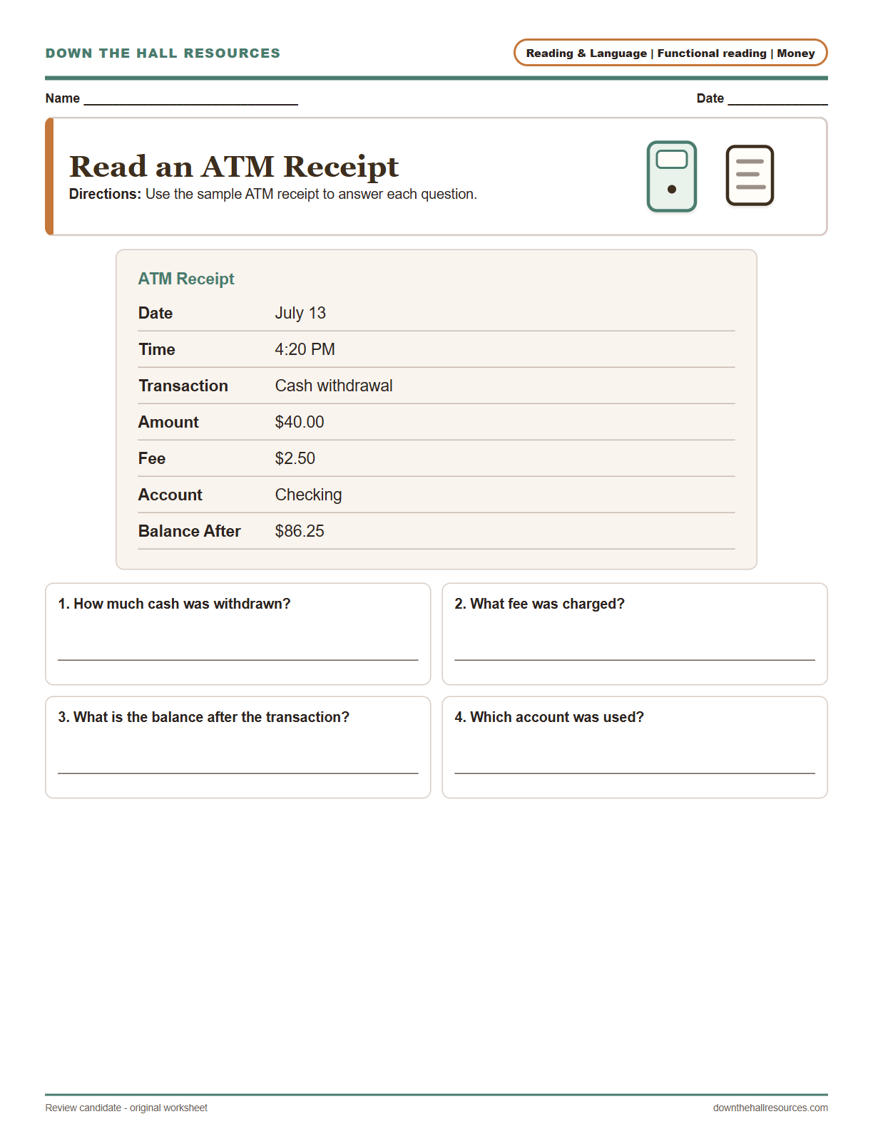 Read an ATM Receipt preview