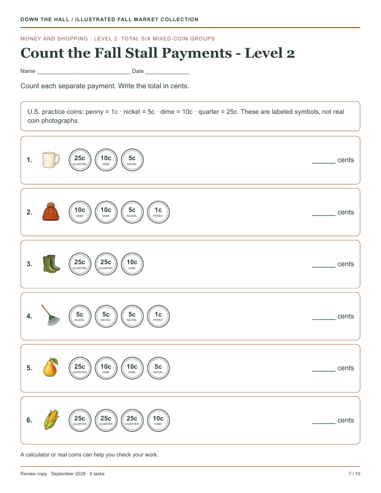 Preview of Count the Fall Stall Payments - Level 2