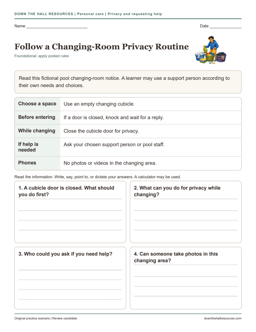 Follow a Changing Room Privacy Routine printable worksheet preview