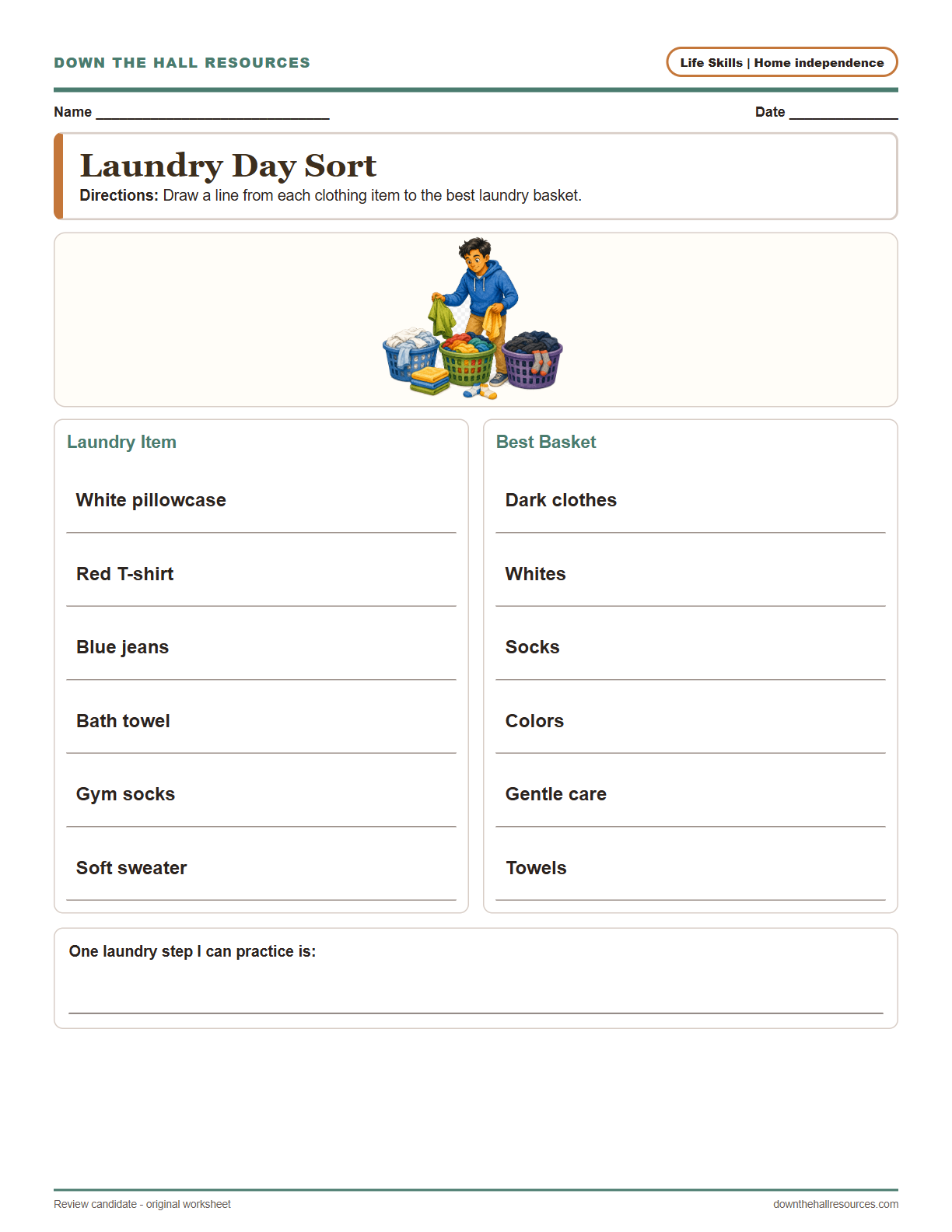 Laundry Day Sort worksheet preview