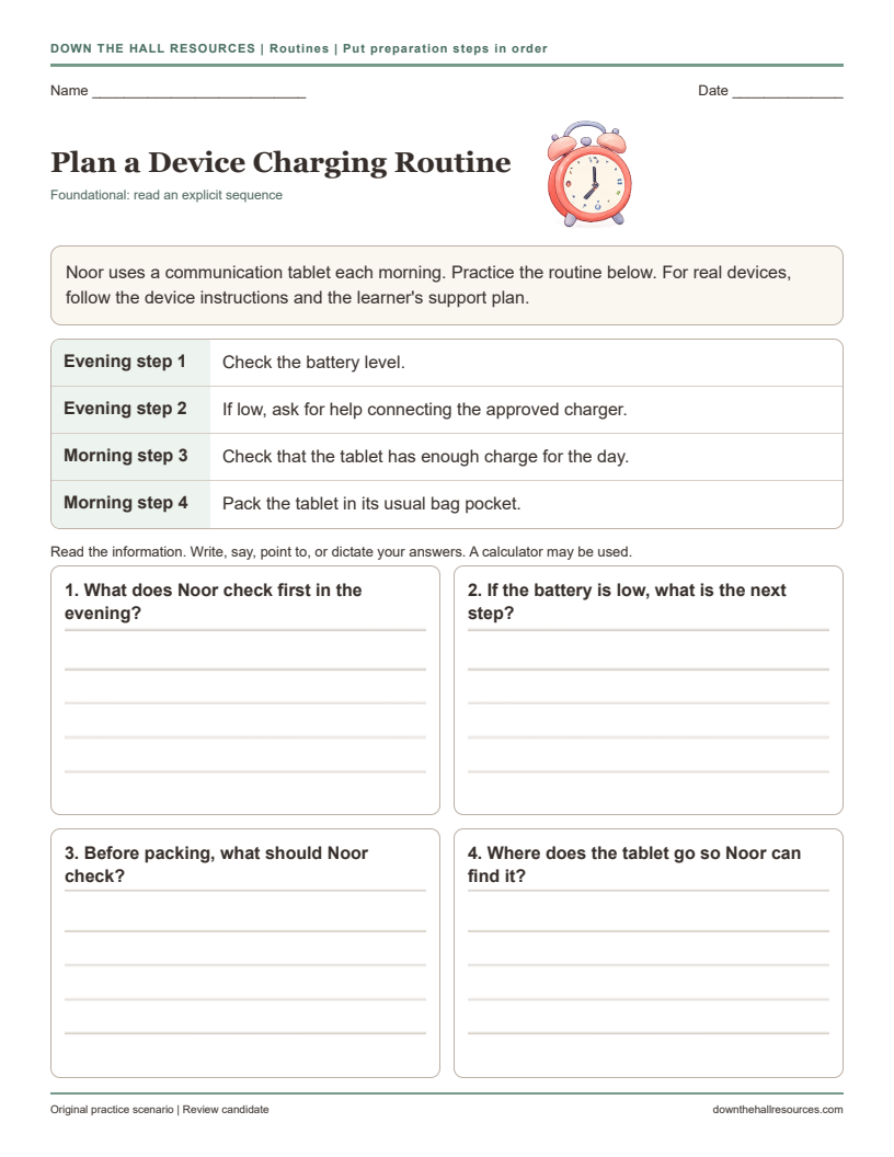Plan a Device Charging Routine printable worksheet preview