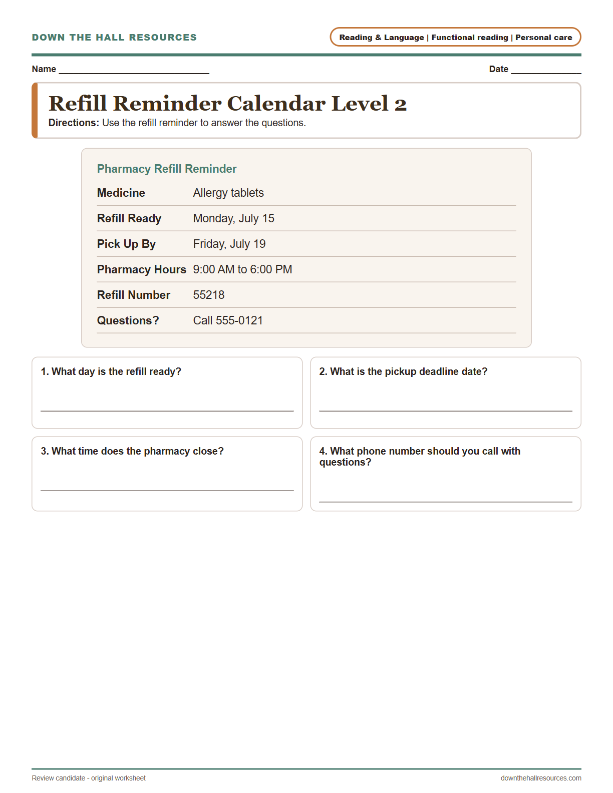 Refill Reminder Calendar Level 2 preview