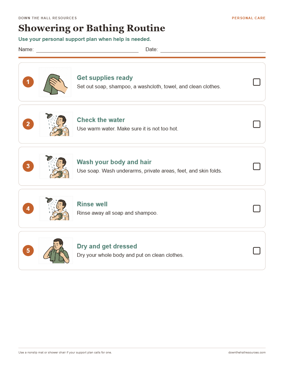Showering and Bathing Routine worksheet preview