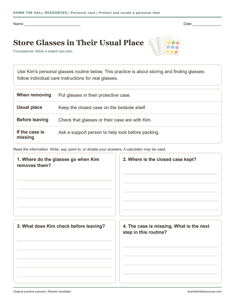 Store Glasses in Their Usual Place printable worksheet preview