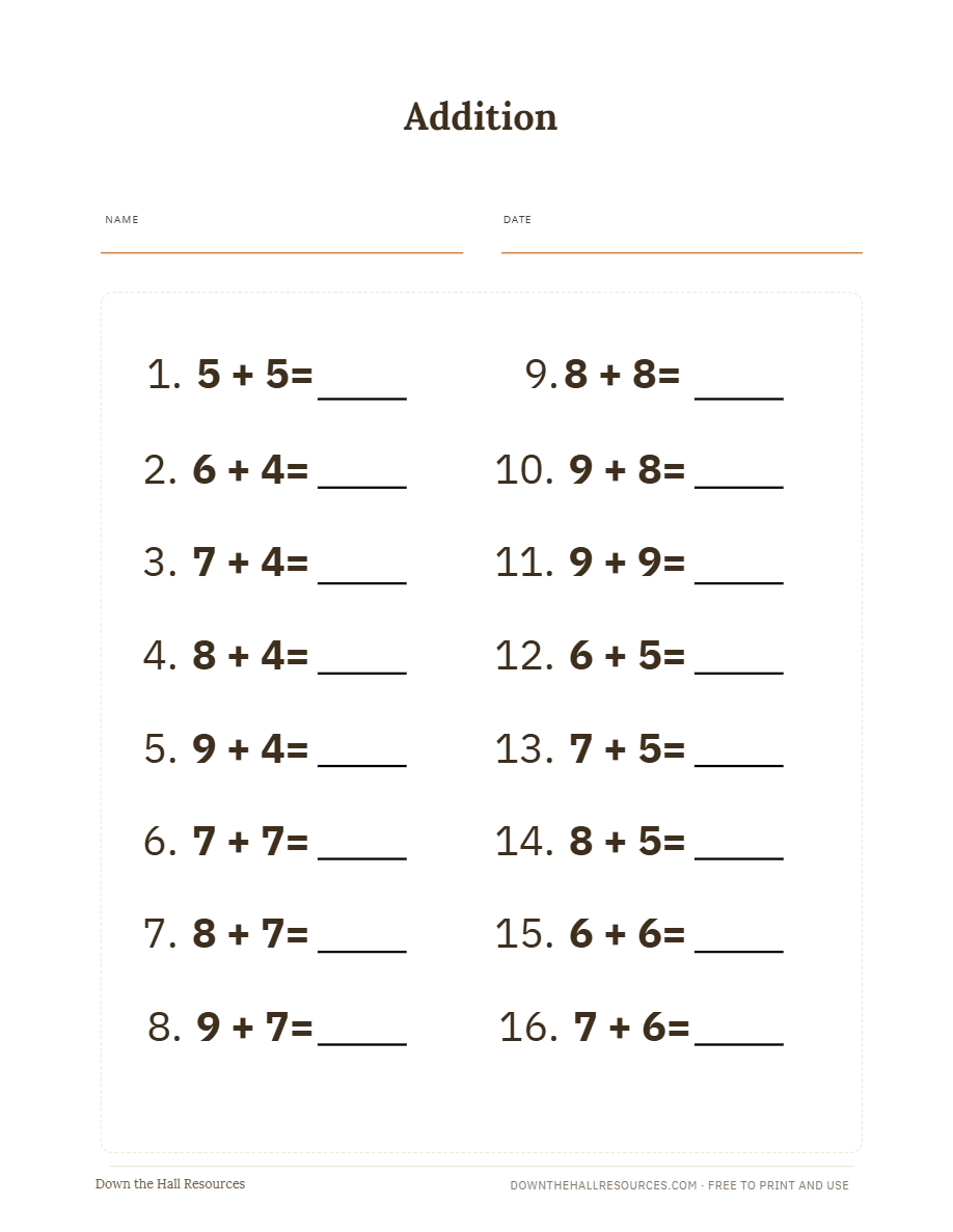 Addition — Level 2 worksheet preview