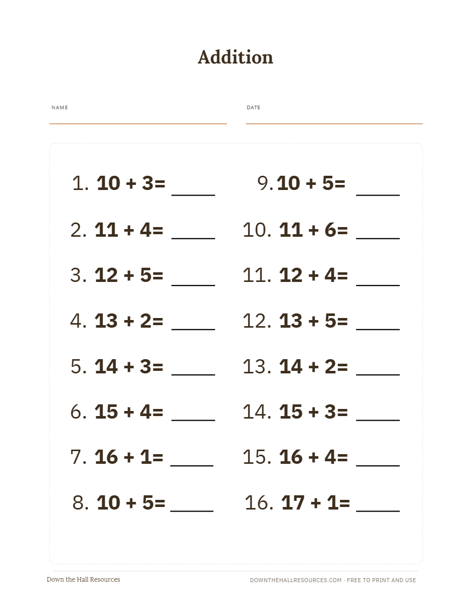 Preview of the Addition — Level 3 printable worksheet