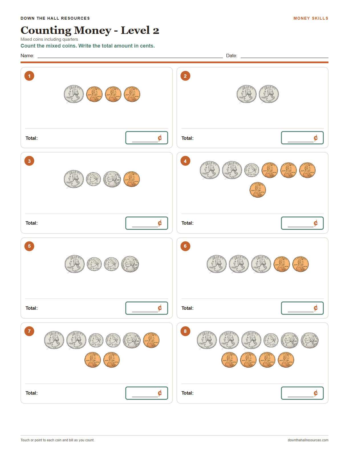 Counting Money - Level 2 worksheet preview