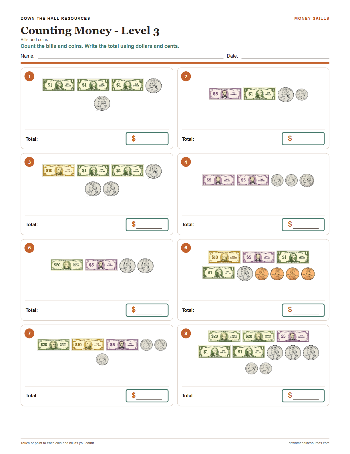 Counting Money - Level 3 worksheet preview