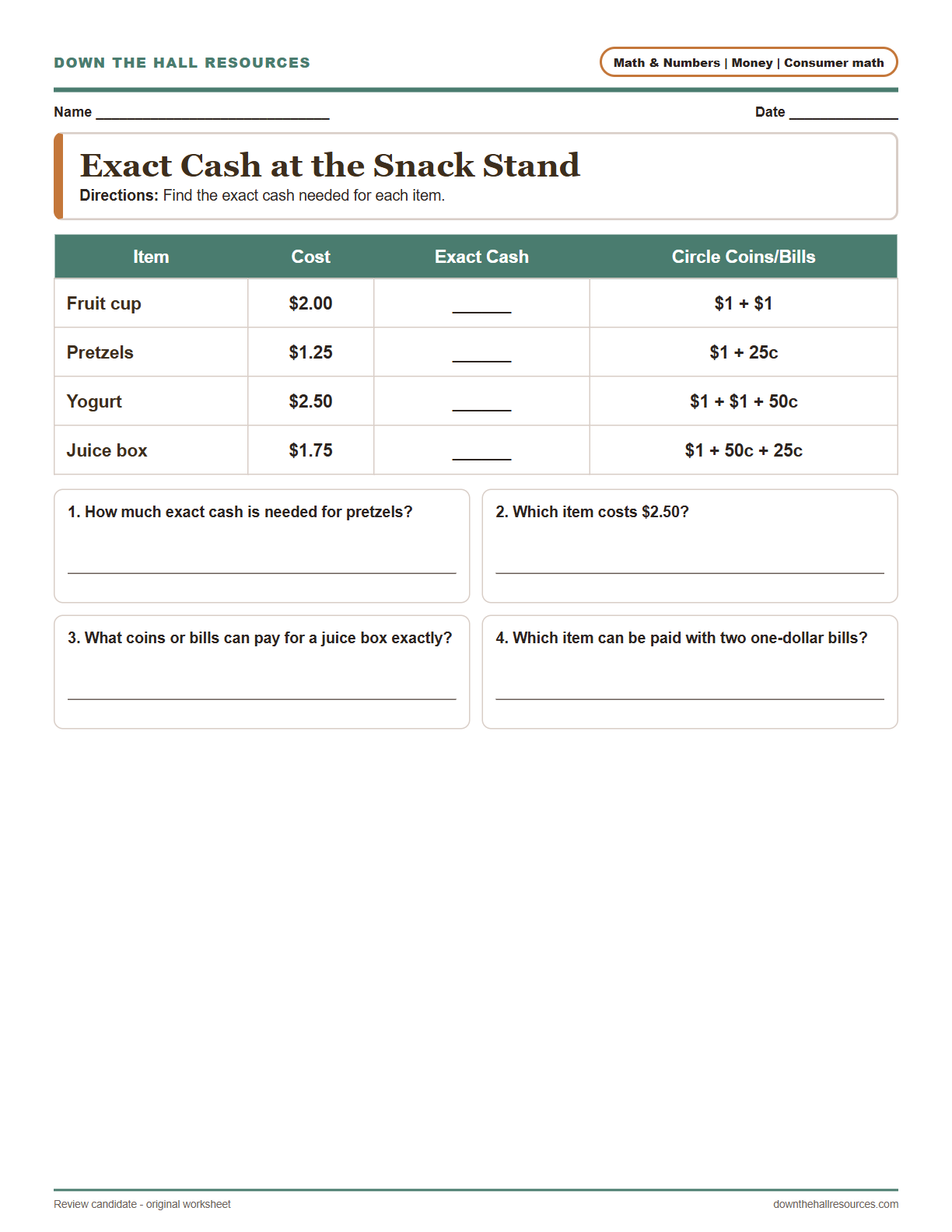 Exact Cash at the Snack Stand preview