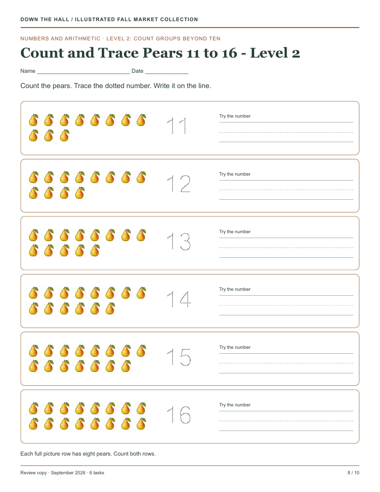 Count and Trace Pears 11 to 16 - Level 2 preview