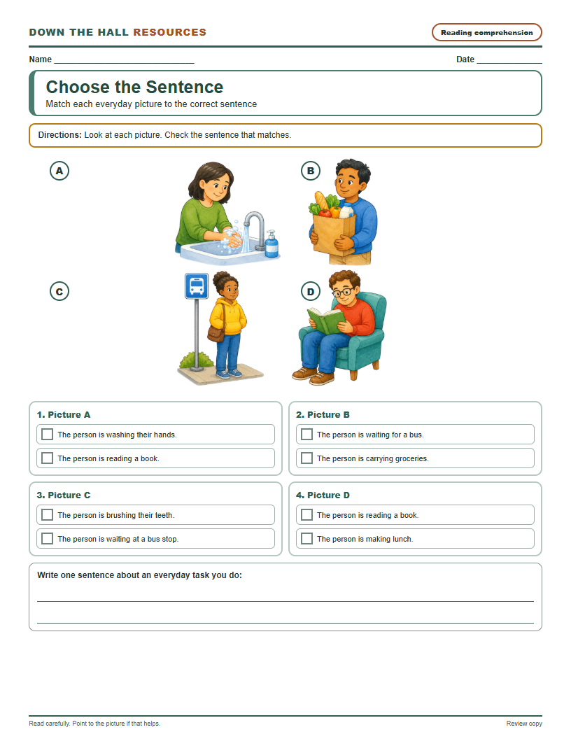 Choose the Sentence worksheet preview