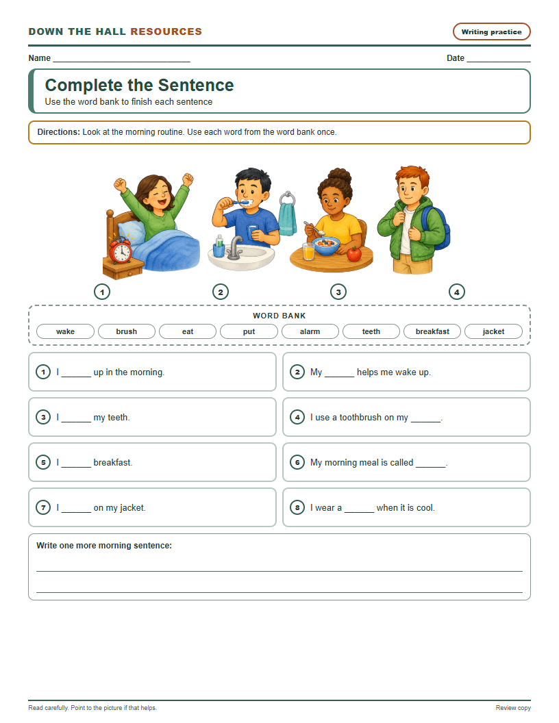 Complete the Sentence worksheet preview