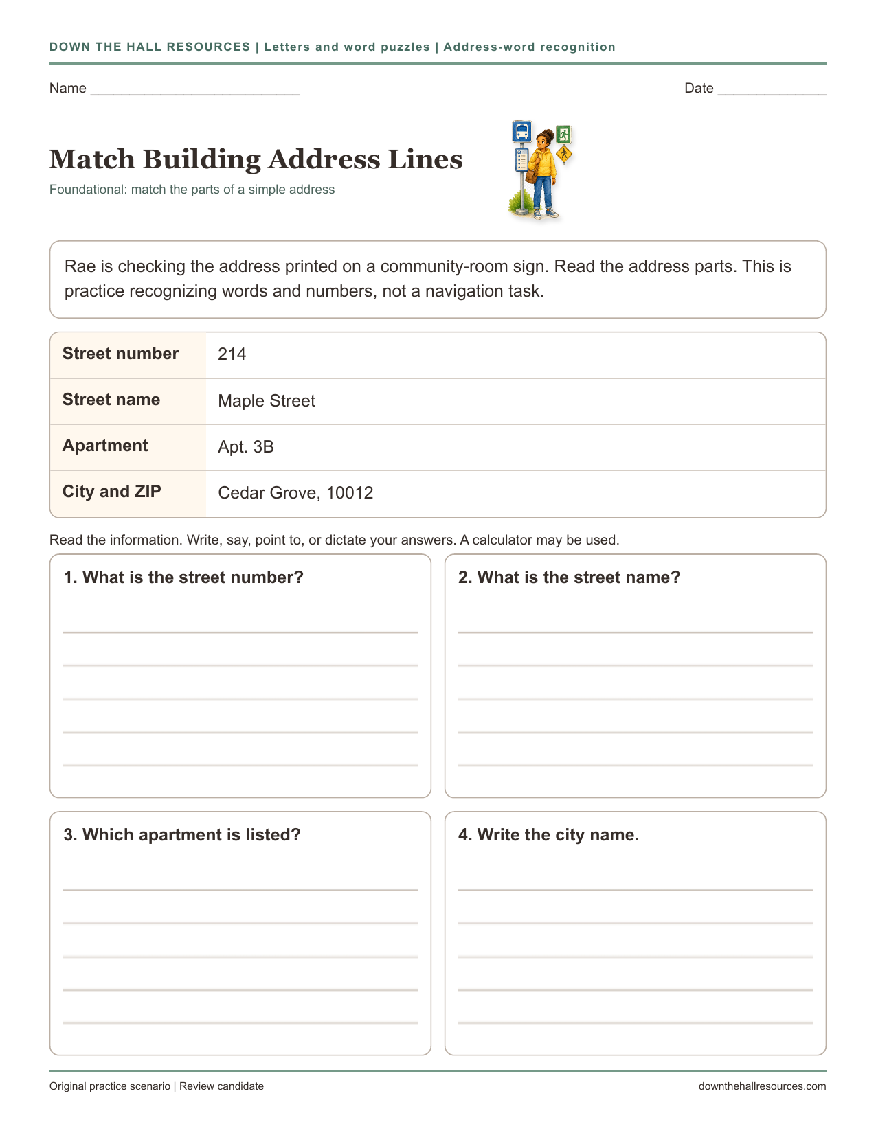 Match Building Address Lines printable worksheet preview
