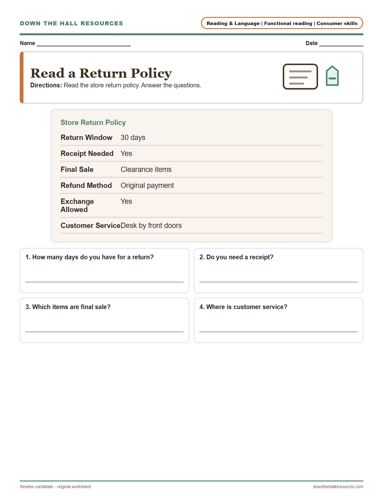 Read a Return Policy preview