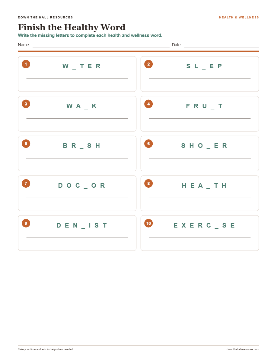 Finish the Healthy Word worksheet preview