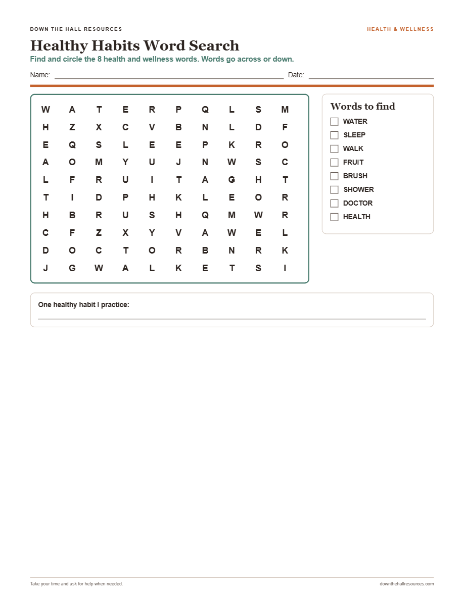 Healthy Habits Word Search worksheet preview