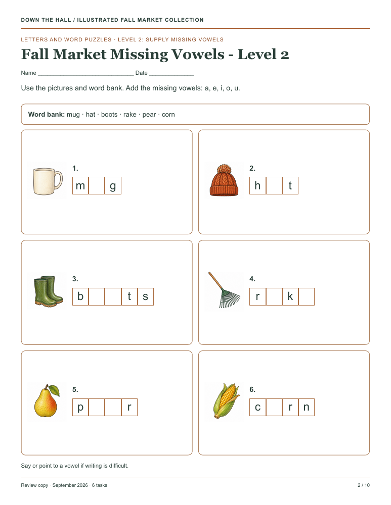 Fall Market Missing Vowels - Level 2 preview