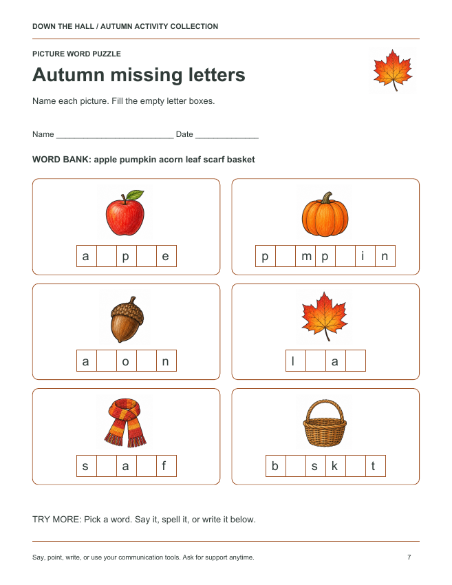 Autumn Missing Letters preview