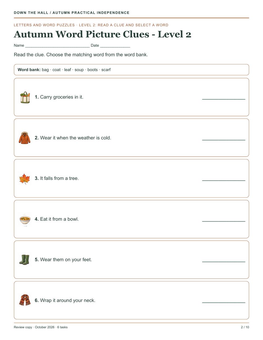 Autumn Word Picture Clues - Level 2 preview