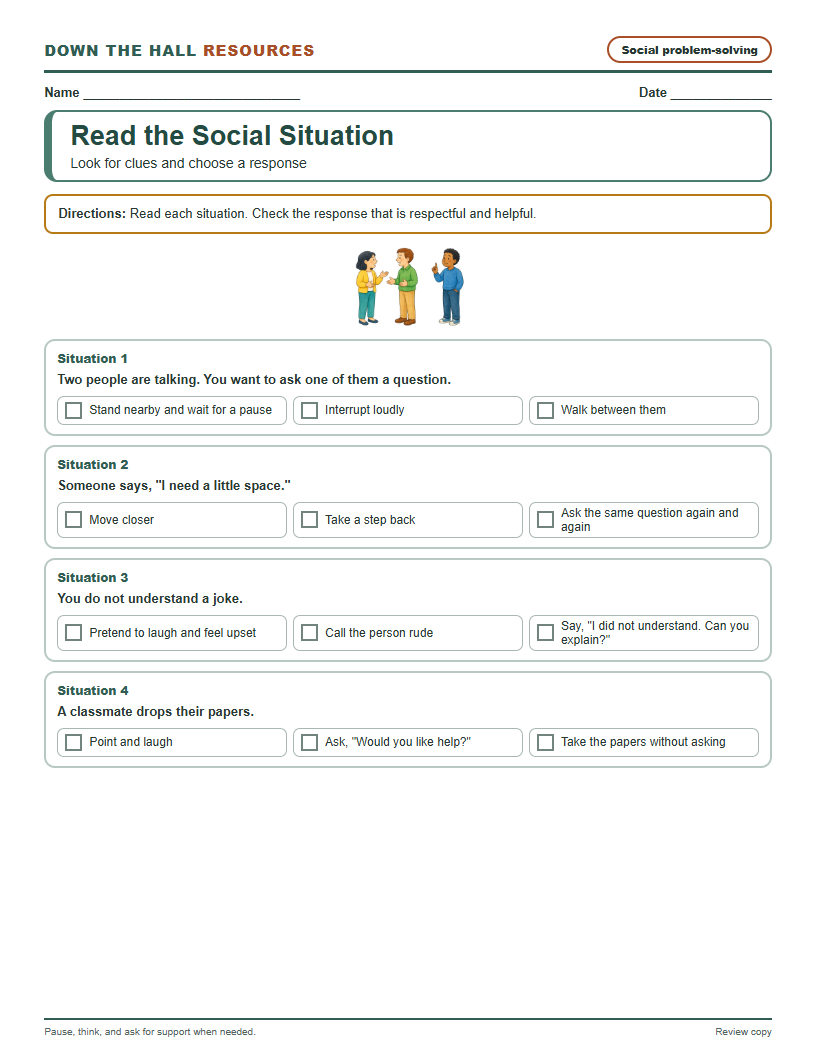 Read the Social Situation worksheet preview